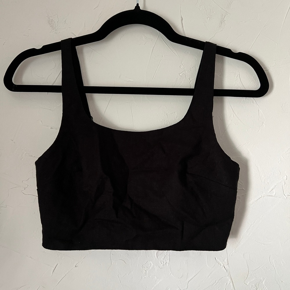 House of Harlow 1960 Black Linen Blend Crop Top Old Money Quiet Luxury Size XS